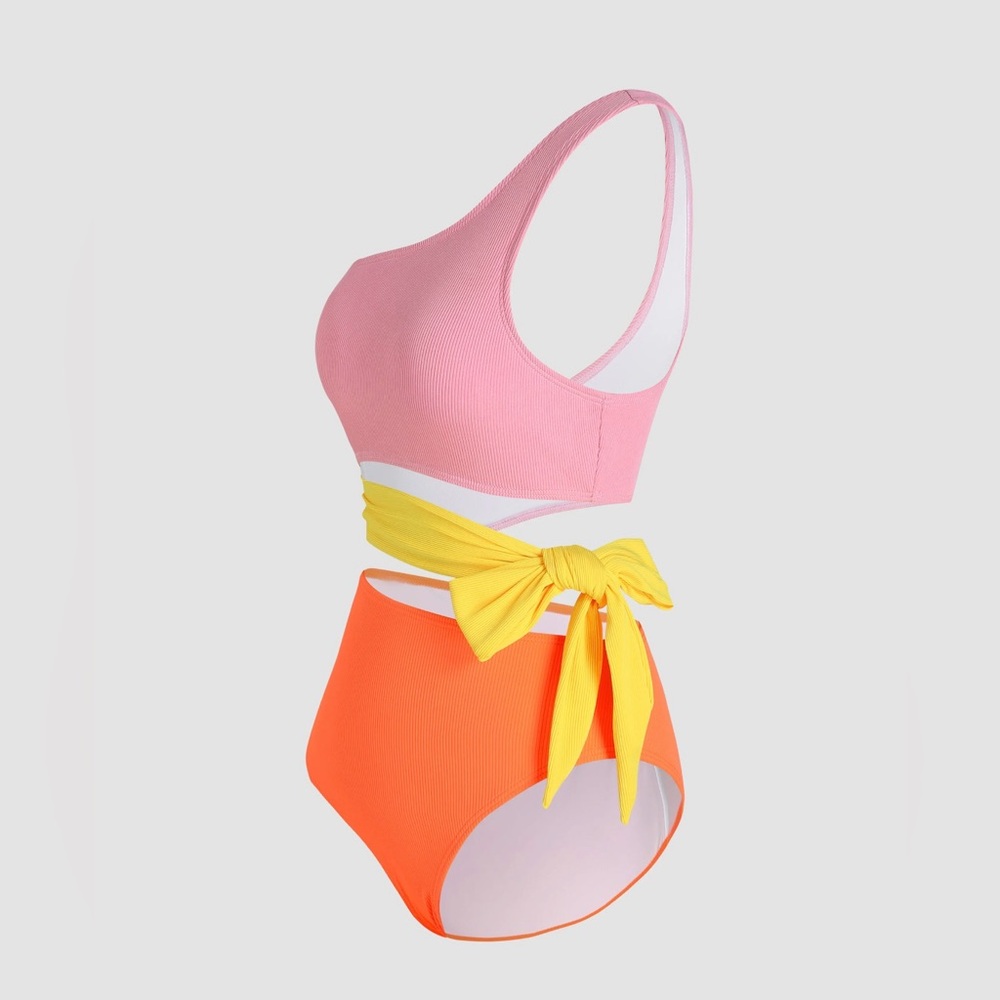 Cider Pink and Orange One Piece Swimsuit with Asymmetrical Design